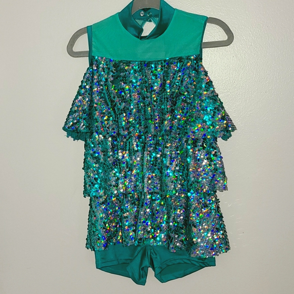 Teal Sequined Performance Jumpsuit